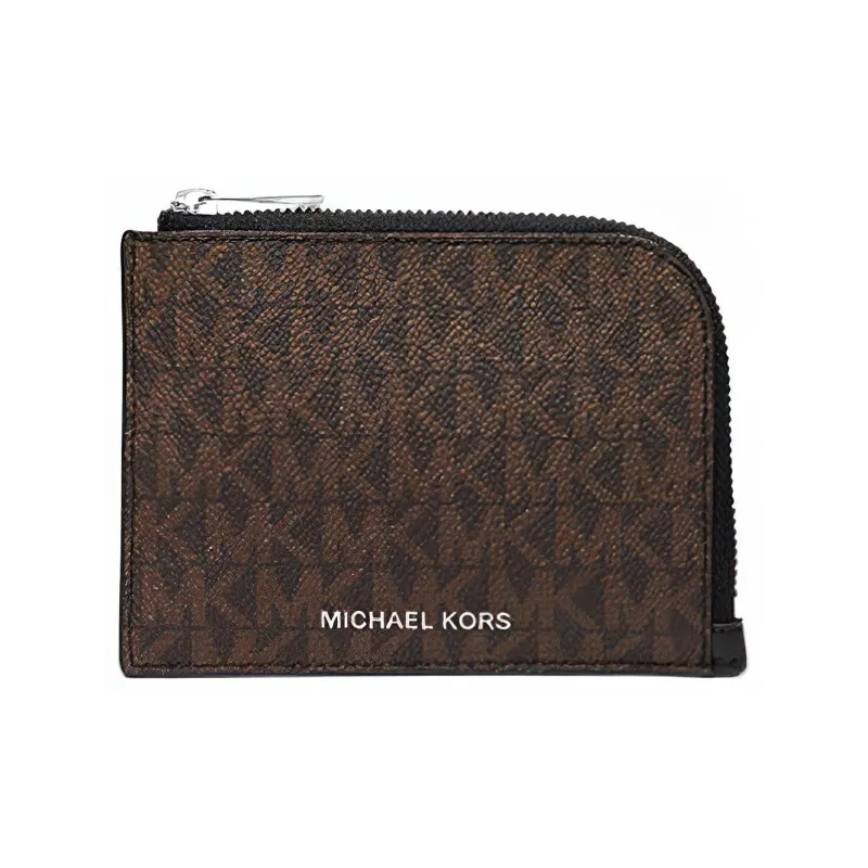 MICHAEL KORS Hudson Printed Zip Closure Card Holder Wallet Men's Dark Brown Black Multicolor-1