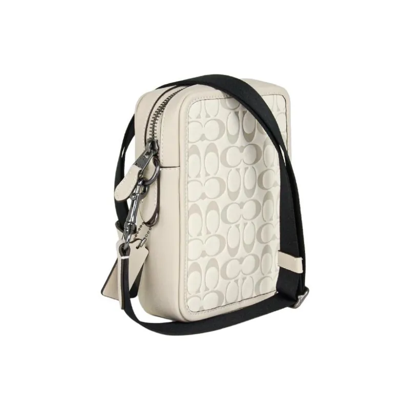 COACH Sullivan Cow Leather Cell Phone Pouch, Shoulder Bag, Crossbody Bag Regular Men's White & Light Khaki-3