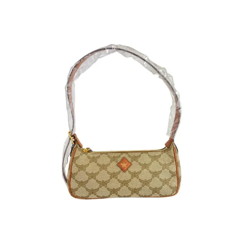 MCM Aren Jacquard Shoulder Bag Shoulder Bag Small Size Women's Beige-0