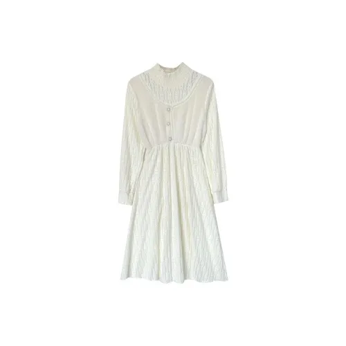 PINKMOONXXR Long-Sleeved Dresses Women's White