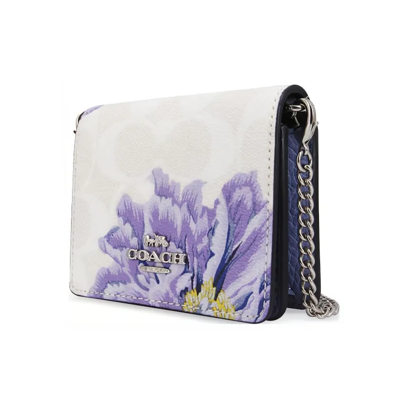 COACH Cow Leather Clutch Wallet Mini Women's White Purple-1