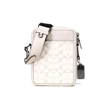 COACH Sullivan Cow Leather Cell Phone Pouch, Shoulder Bag, Crossbody Bag Regular Men's White & Light Khaki