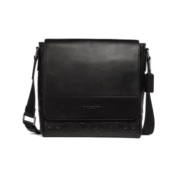 COACH Houston Leather Shoulder Bags Messenger Bag Crossbody Bags Large Size Men's Black