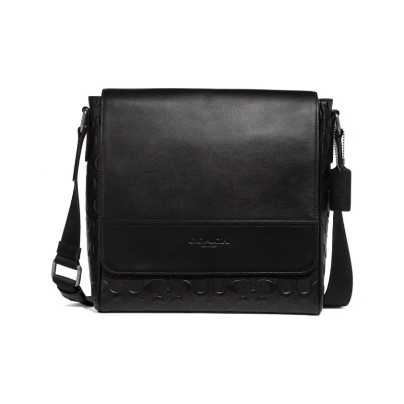COACH Houston Leather Shoulder Bags Messenger Bag Crossbody Bags Large Size Men's Black-0