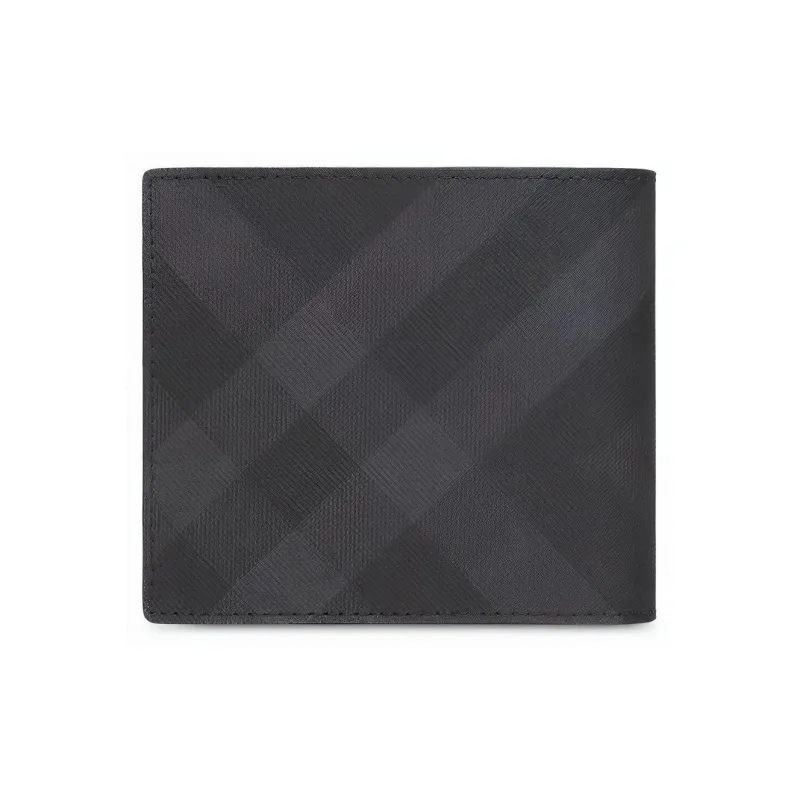 Burberry International Bifold Wallet London Check And Leather 8 Card Slot Dark Charcoal-2