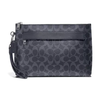 COACH Pouch Canvas With Leather Wrist Bag Clutch Tubas Men's Denim Blue