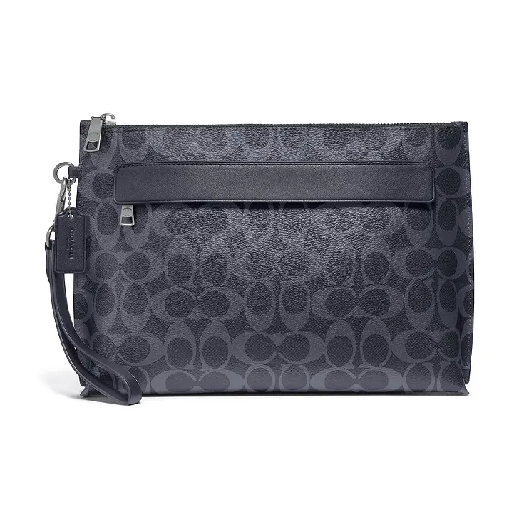 COACH Pouch Canvas With Leather Wrist Bag Clutch Tubas Men's Denim Blue-0