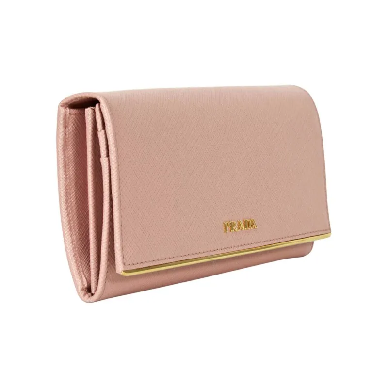 PRADA Leather Card Holder Wallet Women's Pink-1