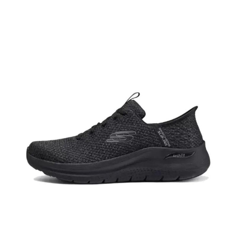 Skechers Cushioning Anti Slip And Wear Resistant Low Top Running Shoes Men's Black-0