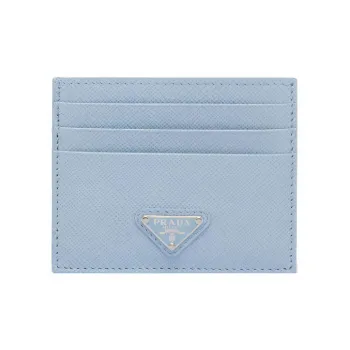 PRADA Saffiano Leather Card Holder Women's Light Blue