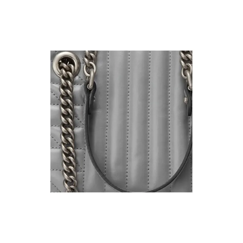 GUCCI Marmont Quilted Leather Tote Bag, Shopping Bag, Shoulder Bag, Crossbody Bag Women's Gray-4