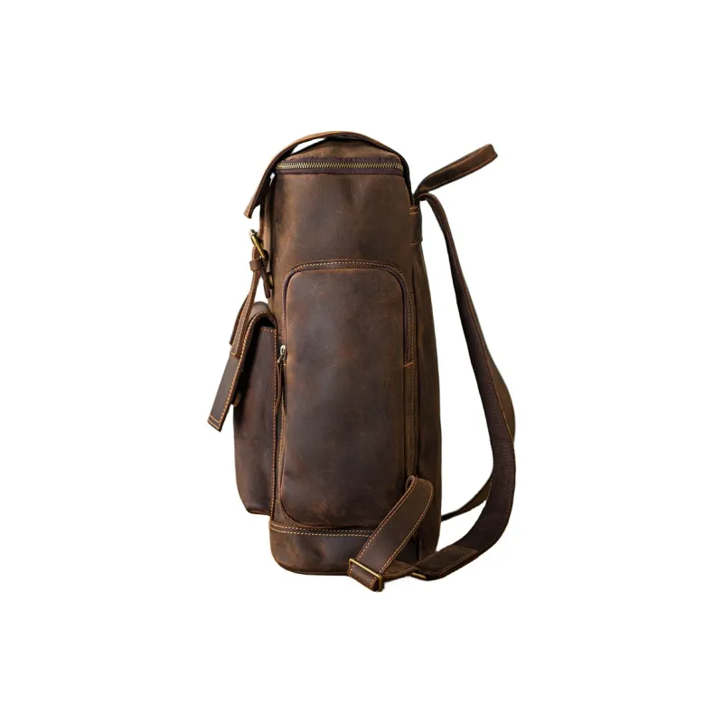 Back Step Cow Leather Backpack Computer Travel Bag Large Size Unisex Dark Brown-2