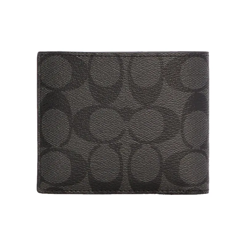 COACH 3 IN 1 Wallet Cow Leather Canvas Card Holder Wallet Men's Black/Jasper-1