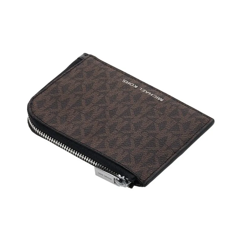 MICHAEL KORS Hudson Printed Zip Closure Card Holder Wallet Men's Dark Brown Black Multicolor-3