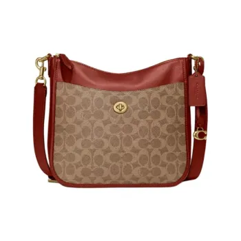 COACH Chaise Canvas Shoulder Bag Crossbody Bag Large Size Women's Brown & Rose Red