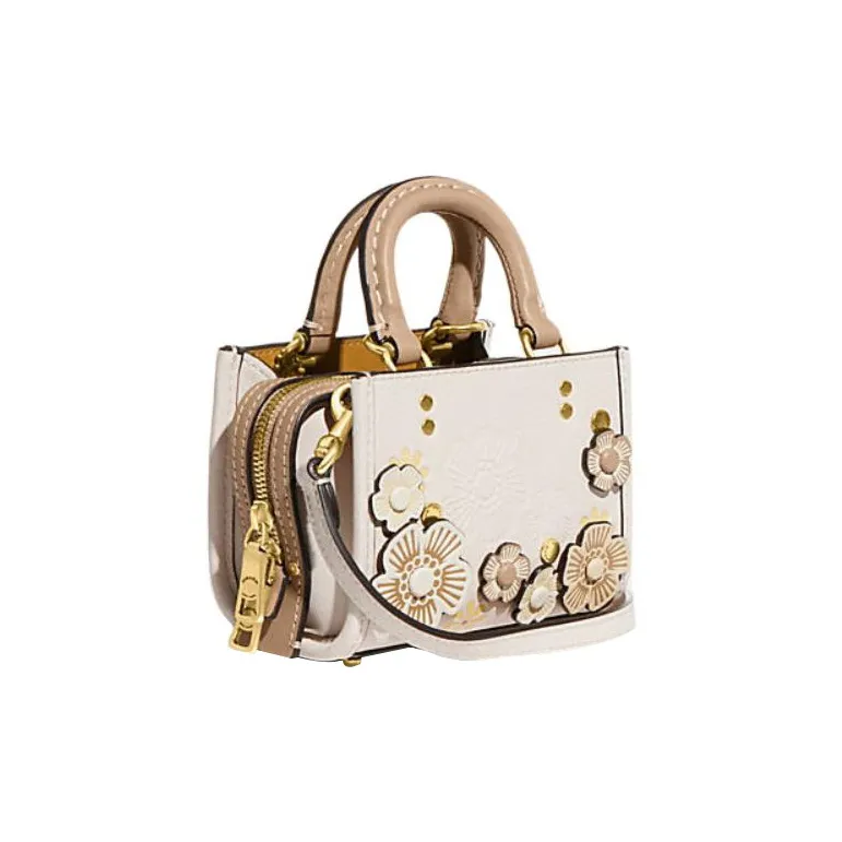 COACH Rogue Leather Square Bag, Shoulder Bag, Crossbody Bag Mini Women's White-1