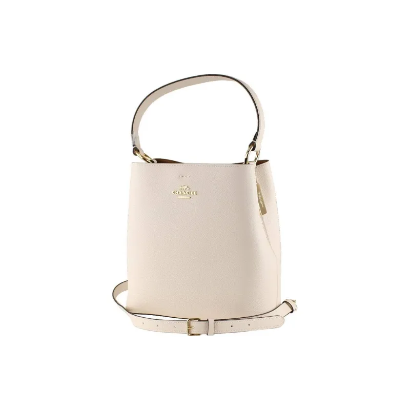 COACH Town Polished Pebbled Leather Bucket Bag, Handbag, Crossbody Bag, Shoulder Bag Women's Pure White-1