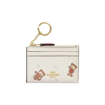 COACH Mini Id Skinny Coated Canvas With Smooth Leather Document Wallet Card Holders Mini Women's Chalk White