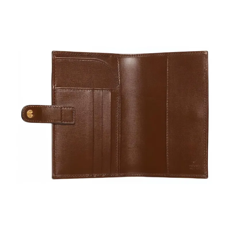 GUCCI GG Retro Series Canvas With Leather Binding Card Holder Wallet Passport Holder Men's Brown-6