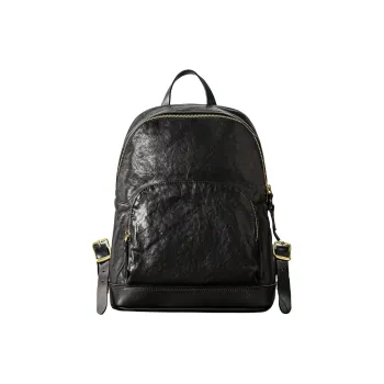 Back Step Top Grain Vegetable Tanned Cow Leather Genuine Leather Computer Travel Backpack Large Size Unisex Black