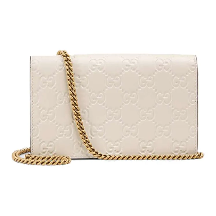 GUCCI Leather Shoulder Bag, Crossbody Bag Mini Women's White-1