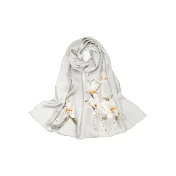 Shanghai Story 100% Mulberry Silk Scarves Women's Cool Magnolia, Gift Box Set
