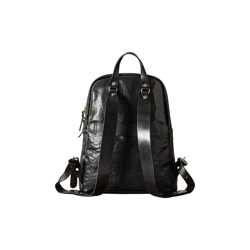 Back Step Top Grain Vegetable Tanned Cow Leather Genuine Leather Computer Travel Backpack Large Size Unisex Black-2
