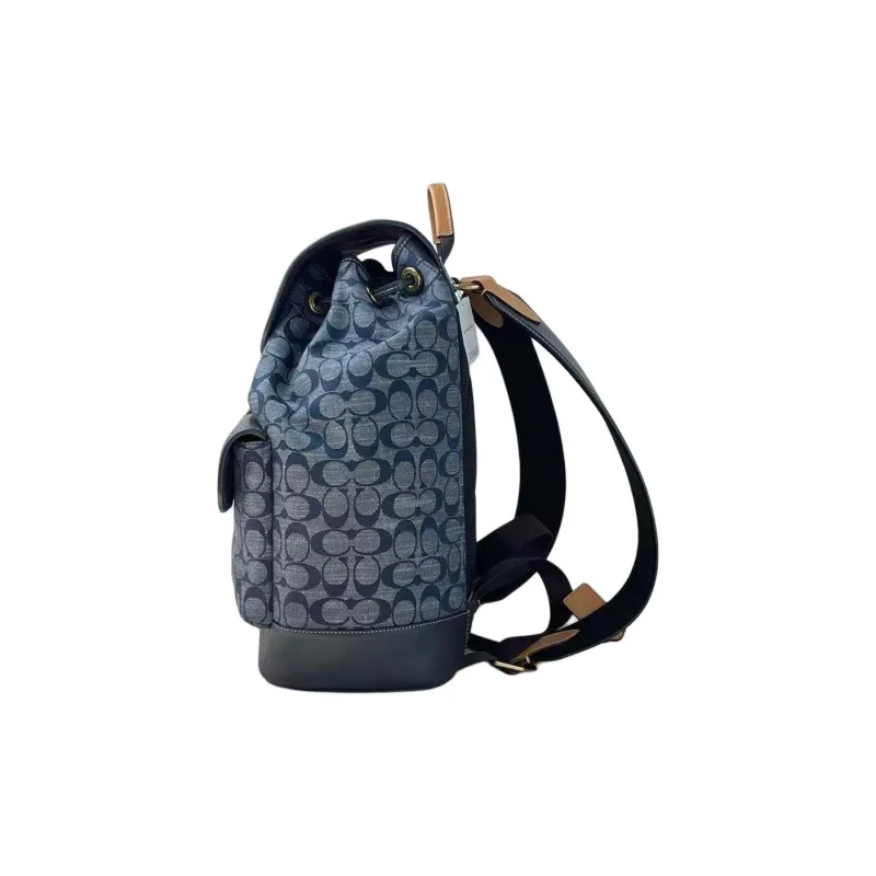 COACH Heritage With Cow Leather Backpack Large Size Men's Denim Blue-3