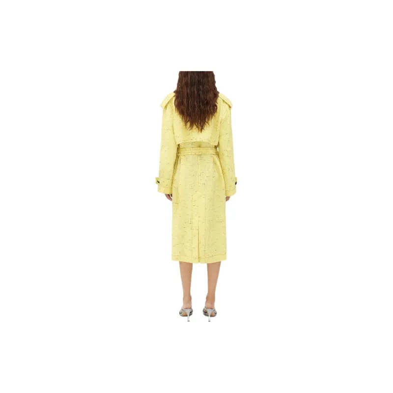 Bottega Veneta Textured Criss Cross Viscose Silk Trench Coat Women's Yellow-1