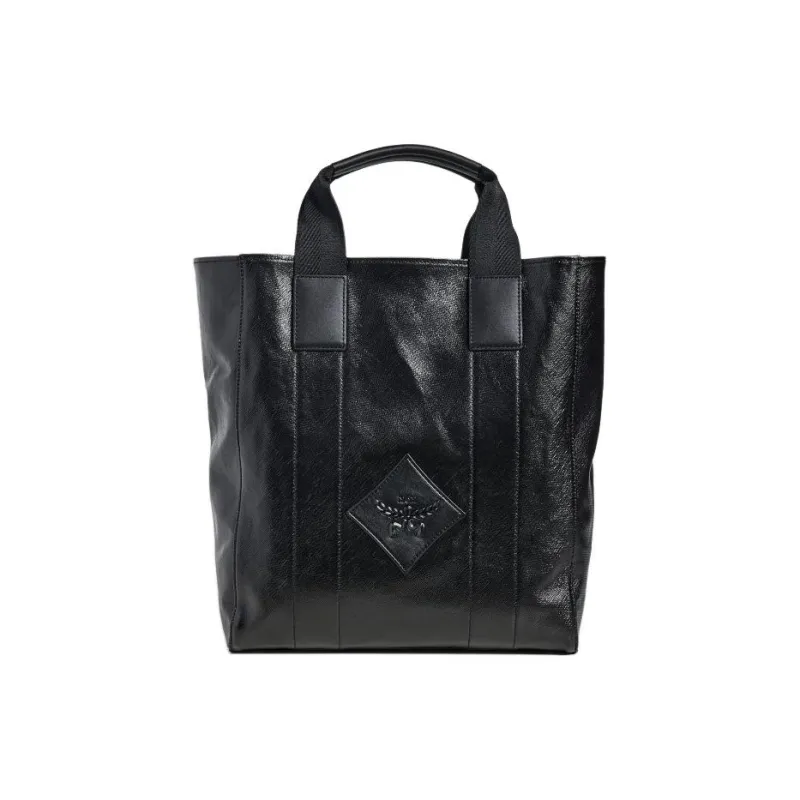 MCM Canvas Tote Bag Shopping Bag Shoulder Bag Handbag Large Size Men's Black-0
