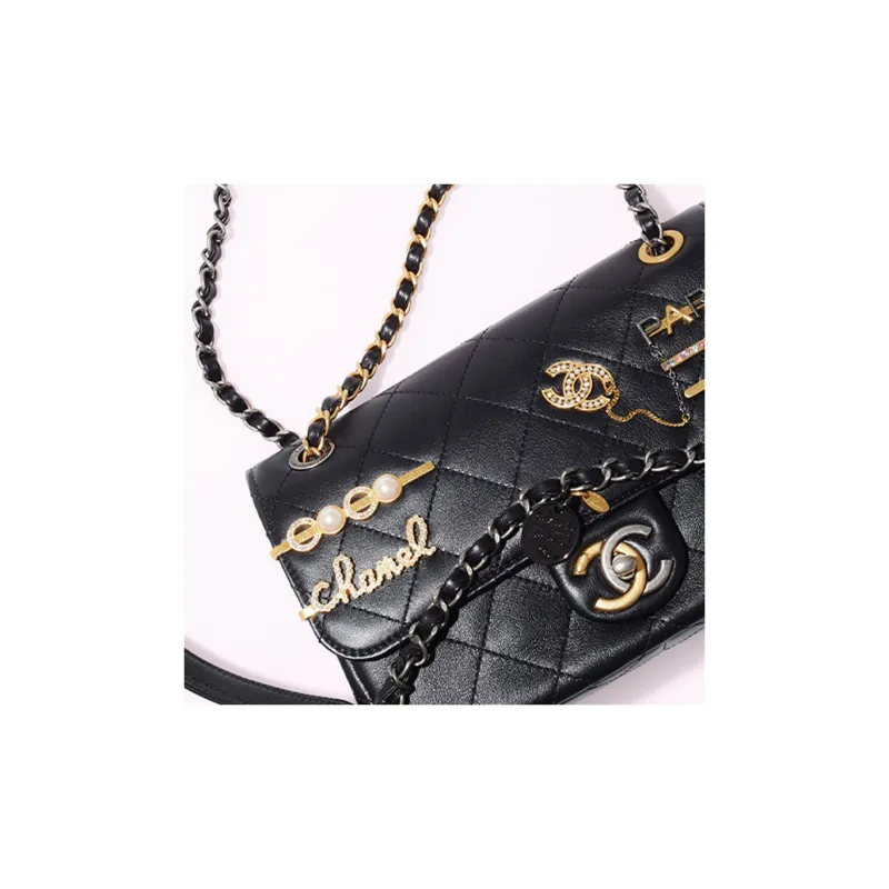 CHANEL 22c Early Spring Lambskin Shoulder Bag, Handbag, Crossbody Bag Women's Black-3