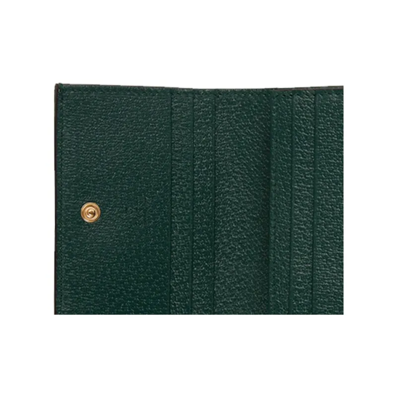 GUCCI Leather Card Holder Mini Women's Beige/Green-5