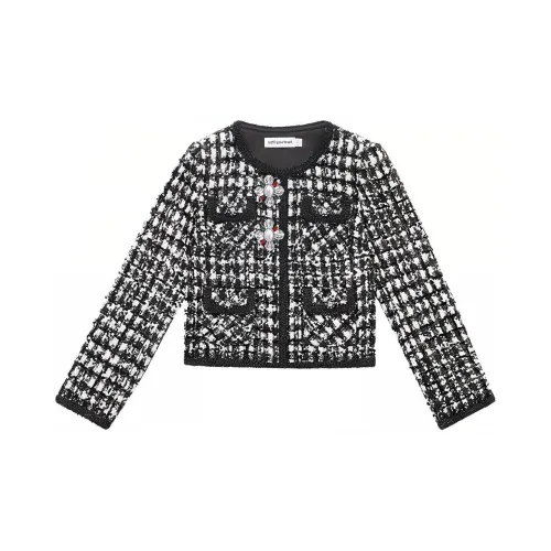 Self-portrait Cropped Coats Women's Black Check