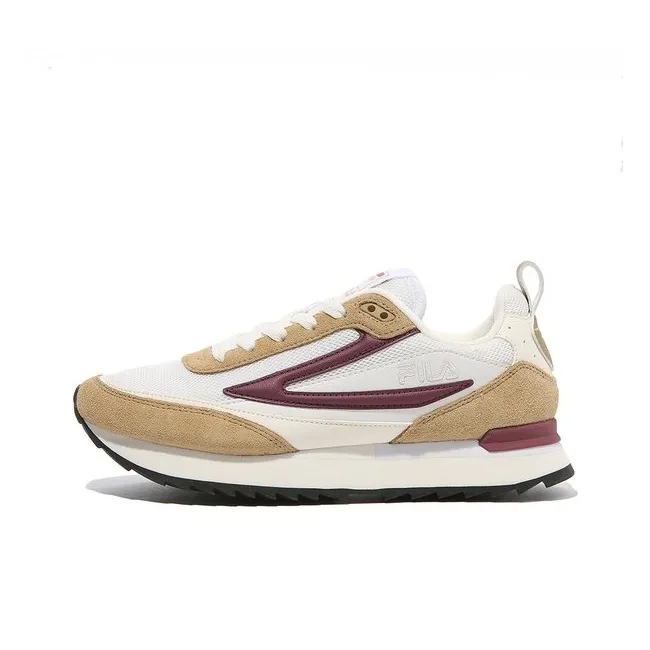 FILA Cushioning Low Top Running Shoes Women's White Brown Korean Style-0