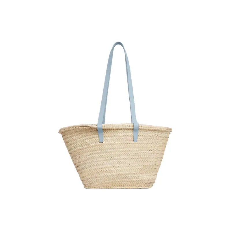 CELINE Triomphe Palm Leaf Studded Leather Trim Basket Bag One Shoulder Handbag Medium Size Women's Light Blue-2