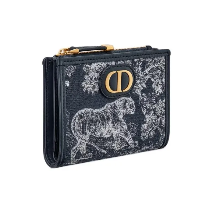 DIOR 30 Montaigne Toile De Jouy Reverse Jacquard Fabric Wallet Women's Black-1