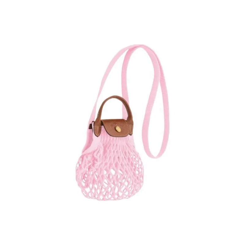 LONGCHAMP Le Pliage Filet Cotton With Cow Leather Trim Handbag, Shoulder Bag, Crossbody Bag Mini Women's Pink-3