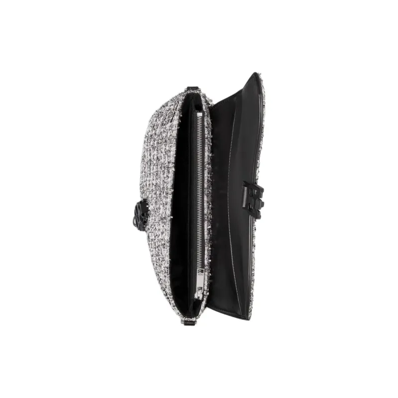 DIOR Saddle Wicker Pattern Tweed Saddle Bag Portable Crossbody Bag Shoulder Bag Men's Silver-4