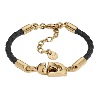 DIOR Cow Leather Metal Bracelets Women's Black/Gold-0