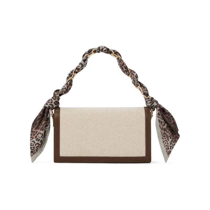 CHARLES&KEITH Scarf Canvas Series Fabric Canvas Bag, Small Square Bag, Crossbody Bag, Handbag Regular Women's Beige-0