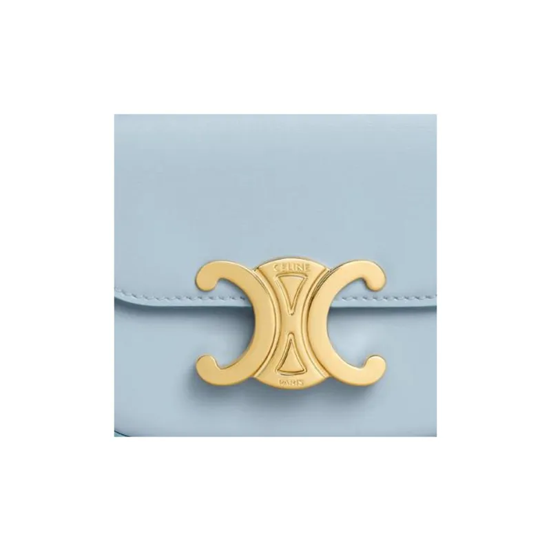 CELINE Triomphe Shiny Calfskin Shoulder Bag Crossbody Bag Mini Women's Light Blue-5