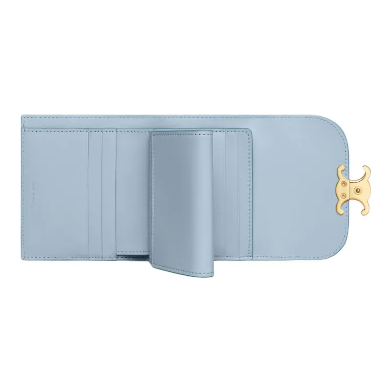 CELINE Triomphe Calfskin Card Holder Wallet Small Size Women's Light Blue-3