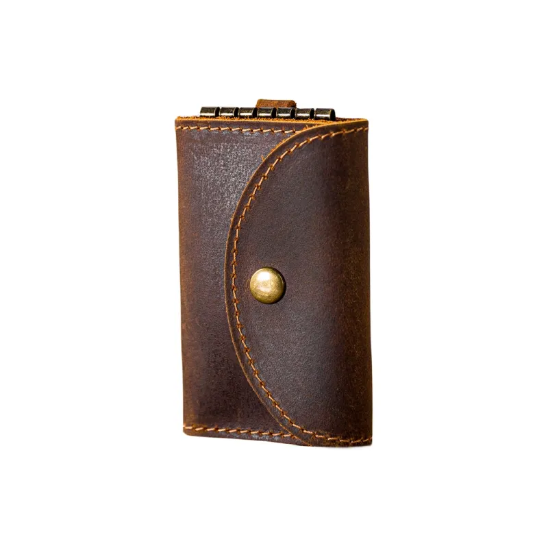 Back Step Top Grain Cow Leather, Genuine Leather Key Card Holder Regular Unisex Coffee-1