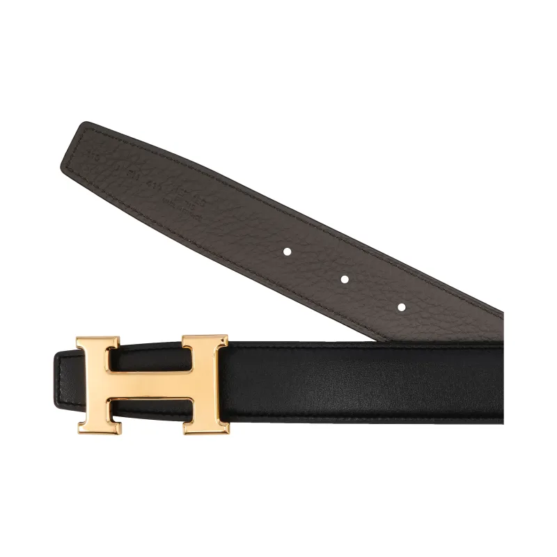 HERMES Cow Leather Leather Belts Men's Black/Tin Gray Width: 3.2cm-2