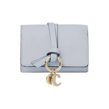 Chloe Alphabet Grained Calfskin Glossy Calfskin Card Holder Wallet Mini Women's Elegant Blue