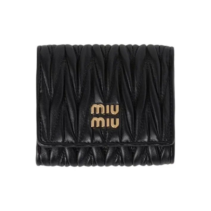 MIU MIU Matelassé Leather Wallet Trumpets Women's Black-0