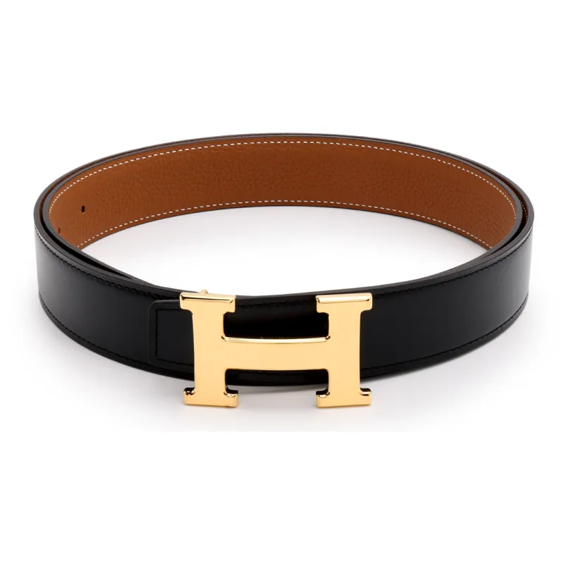 HERMES Cow Leather Leather Belts Unisex Black/Orange Width  3.2cm-1