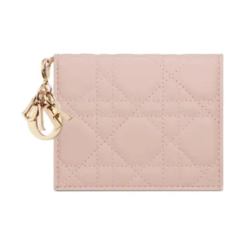 DIOR Lady Dior Lambskin Wallet Mini Women's Light Pink