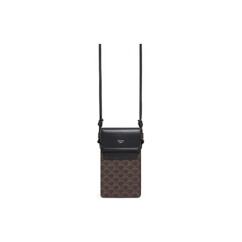CELINE Triomphe Sheepskin Shoulder Bag, Crossbody Bag, Cell Phone Pouch Unisex Black-0
