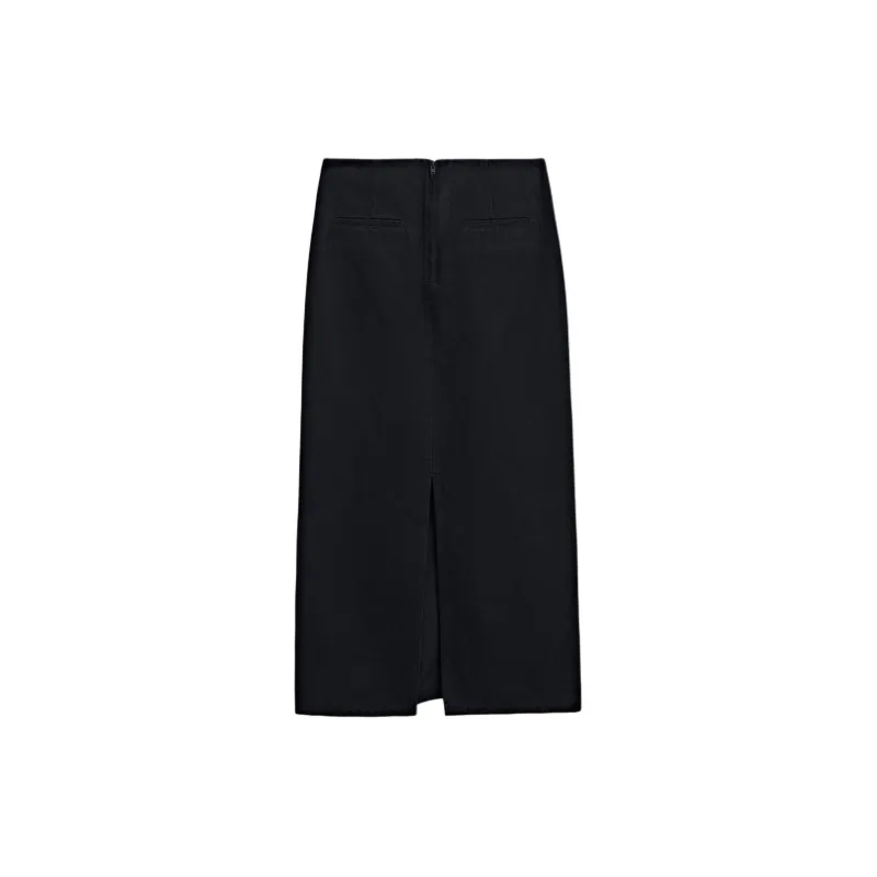 Massimo Dutti Denim Long Skirts Women's Black-1